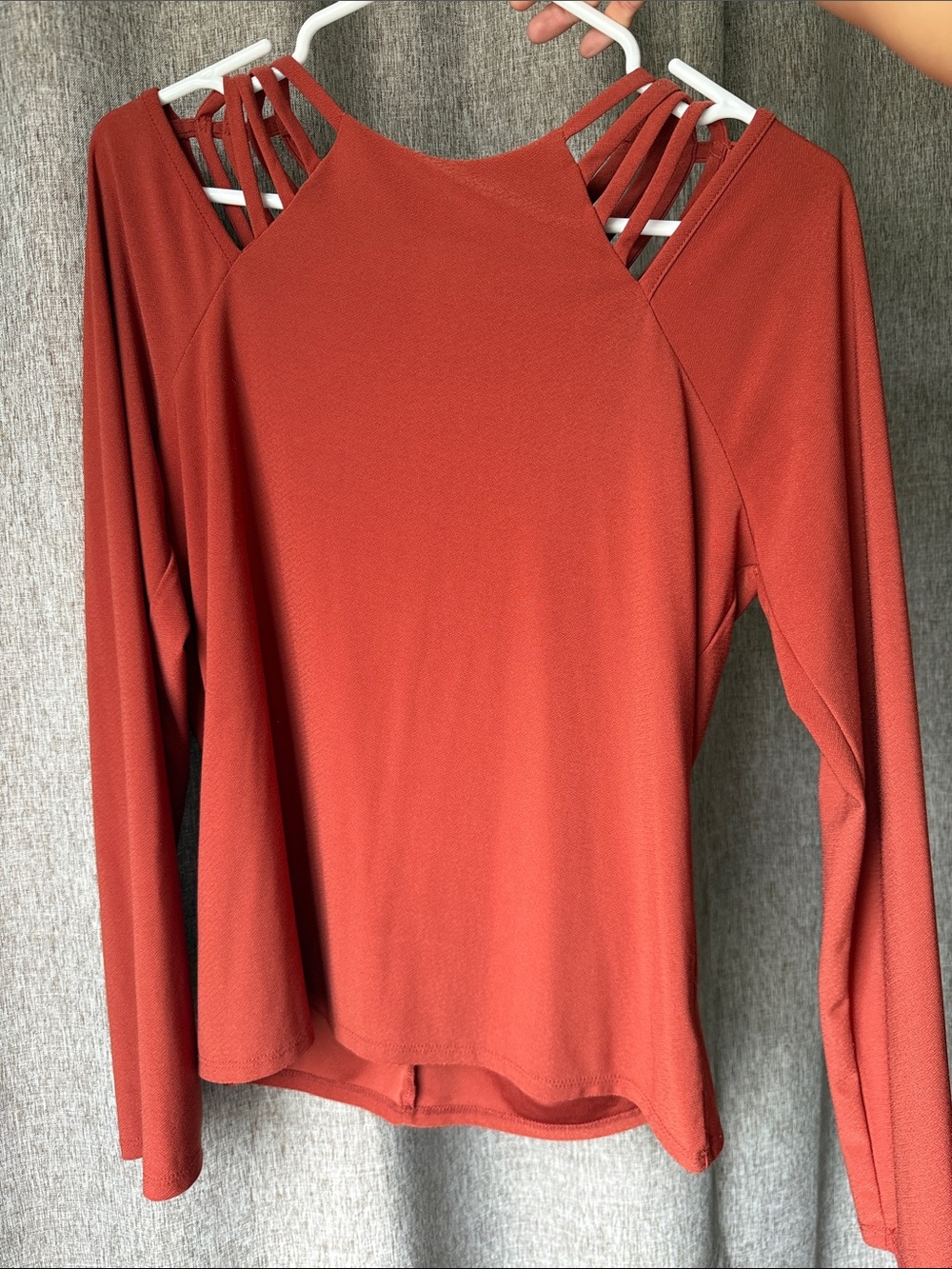 Strappy Shoulder Long-Sleeve Top - Rust